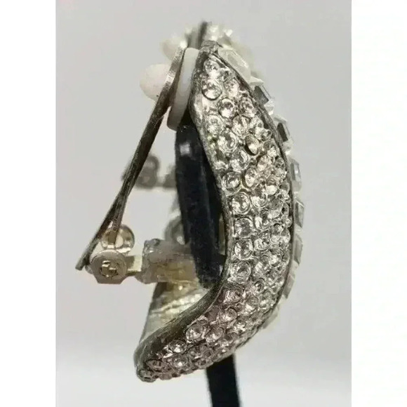 Vintage Earrings Art Deco Chunky Rhinestone Clip Statement Barbie Wedding 70s - Picture 5 of 10